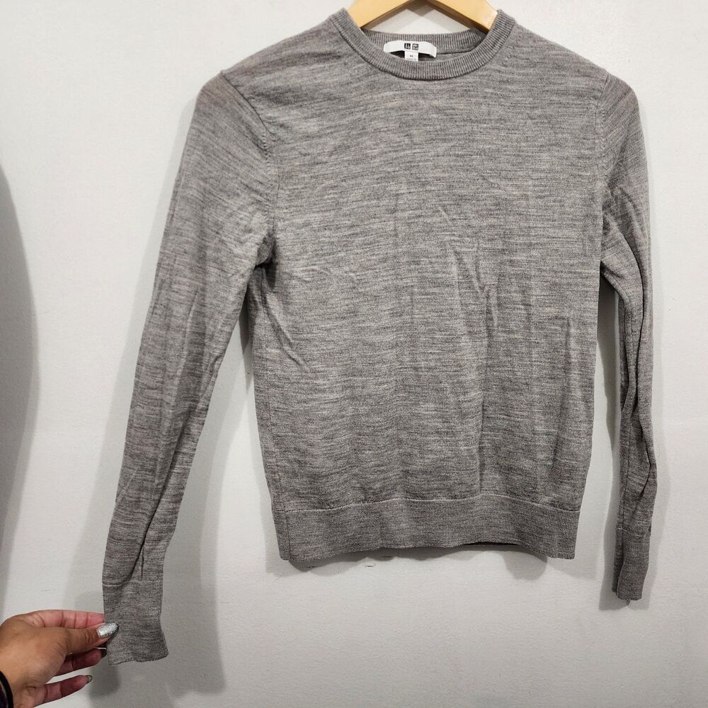UNIQLO  Pure Wool Merino Crew Neck Sweater Space-dye Gray Womens Size XS - Picture 8 of 14